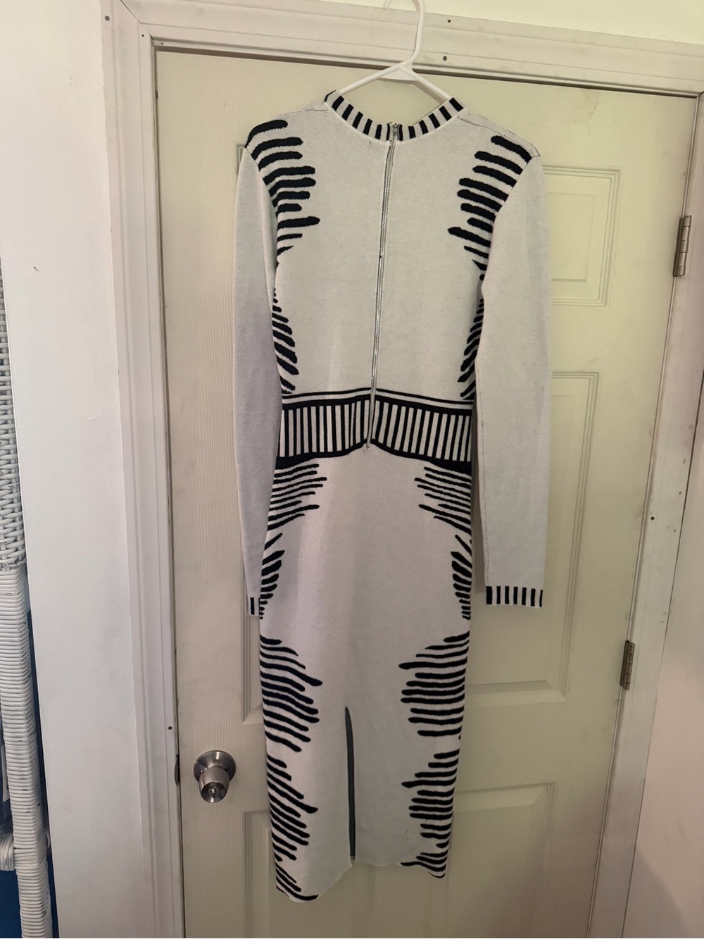 Fashion Nova White and Black Striped Pattern Long Sleeve Knit Dress